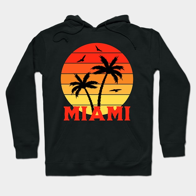 Vintage Colorful  Miami sunset palm trees Hoodie by Cute Tees Kawaii